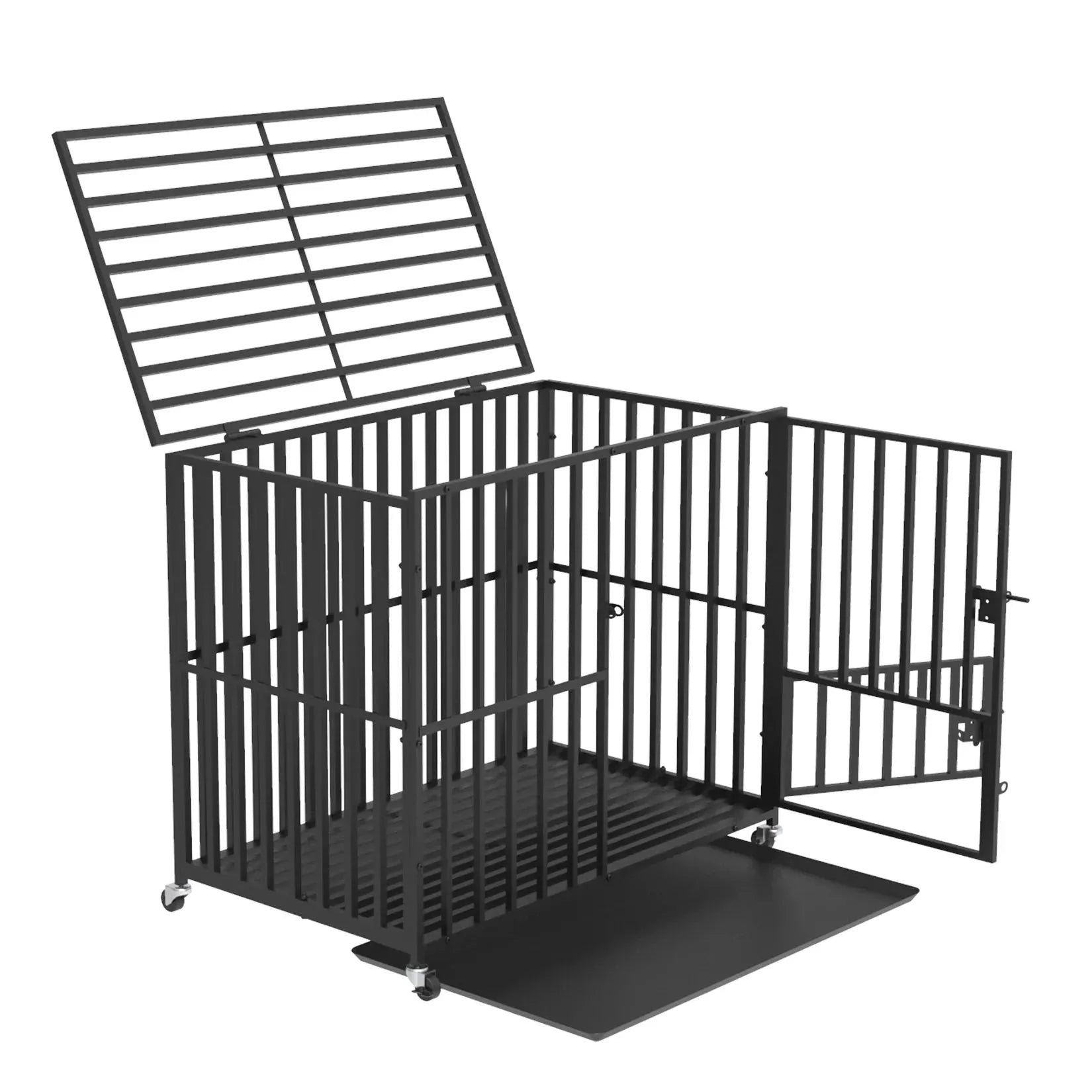 Mobile Heavy Duty Dog Crate Cage Metal Pet Kennel Playpen with 3 Doors Locks Design & Bottom Tray - Finnigan's Play Pen