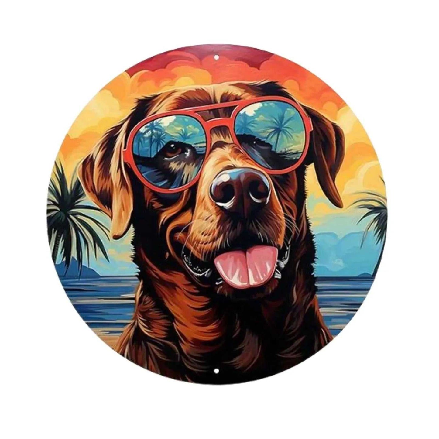 Round Metal Aluminum Sign Art Cute Dog Wreath Decorative Plates Entrance Decor Gift Mask Theme For Bar Club Home Room Wall Decor - Finnigan's Play Pen