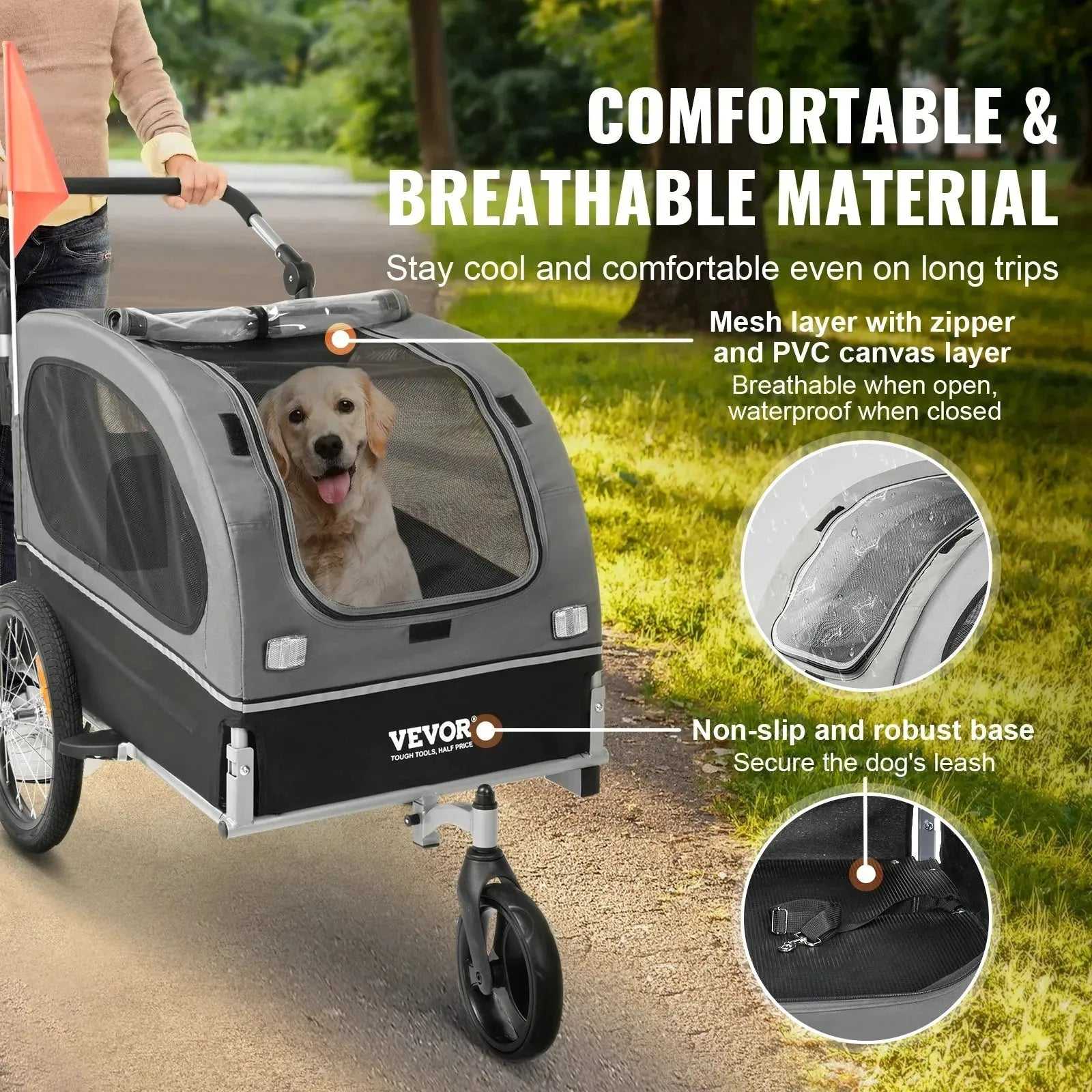 VEVOR 88 lbs 2 - in - 1 Pet Stroller Cart Dog Bike Trailer with Wheels Reflectors Easy Folding Cart Frame Bicycle Coupler Carrier - Finnigan's Play Pen