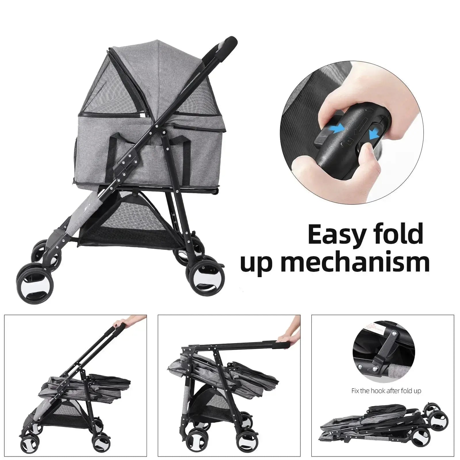Pet Stroller Large 4 Wheel Dog Carrier Trailer Pram with Mesh Windows Outdoor Portable Puppy Travel Walk Carrier Load 30kg - Finnigan's Play Pen
