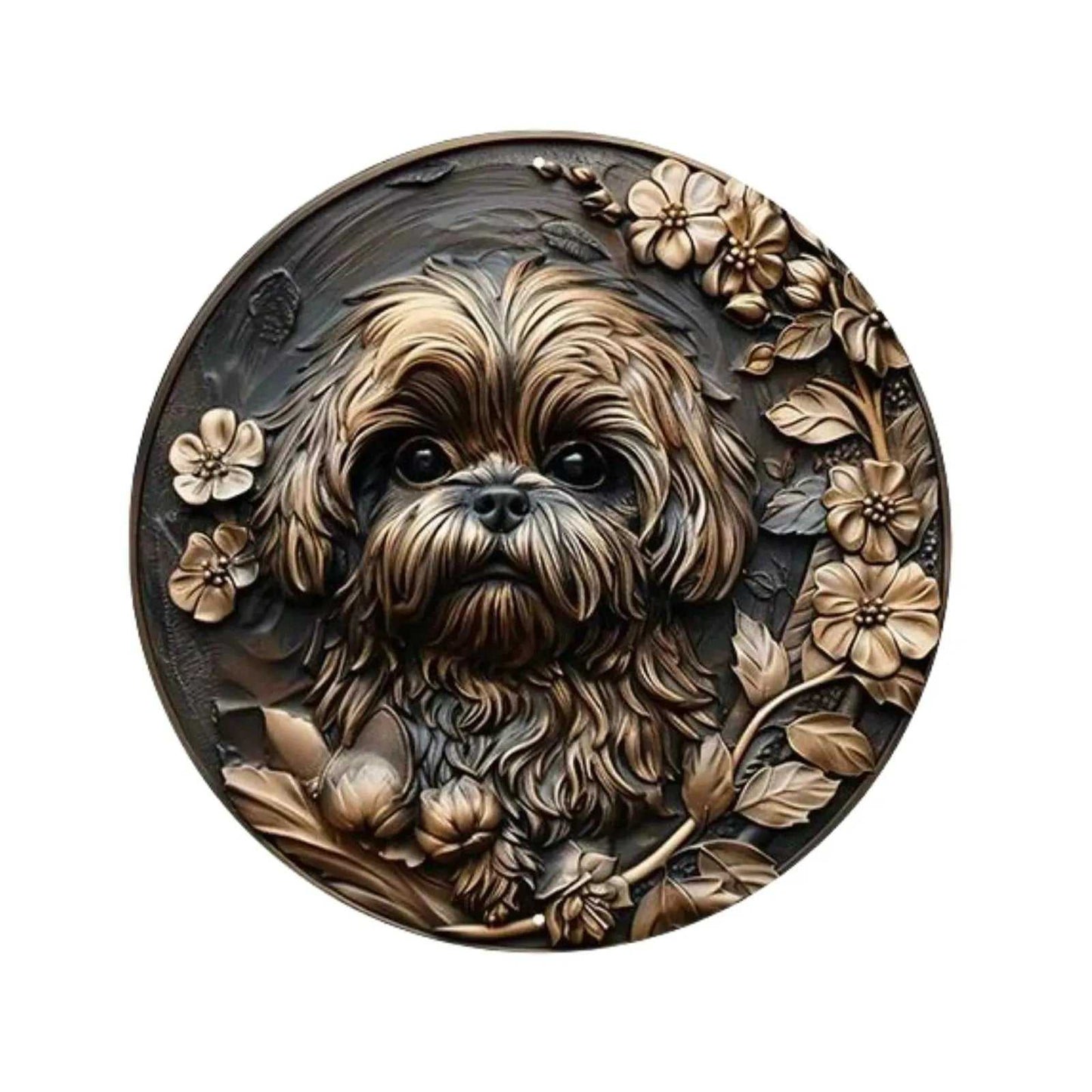 Round Metal Aluminum Sign Art Cute Dog Wreath Decorative Plates Entrance Decor Gift Mask Theme For Bar Club Home Room Wall Decor - Finnigan's Play Pen