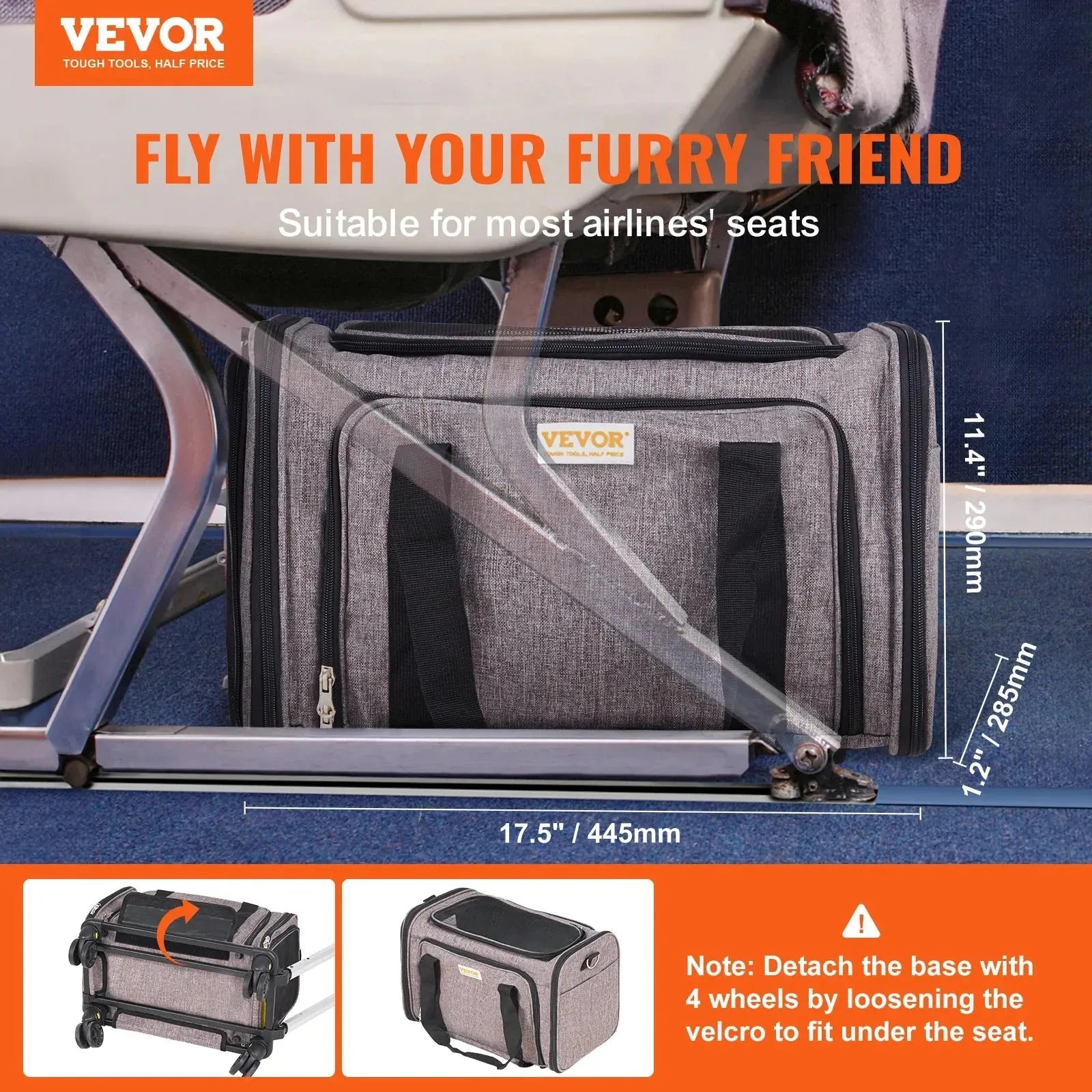 VEVOR Pet Cat Carrier Breathable Outgoing Dog Carry Backpack with Telescopic Handle Wheels and Shoulder Strap for Travel Trip - Finnigan's Play Pen