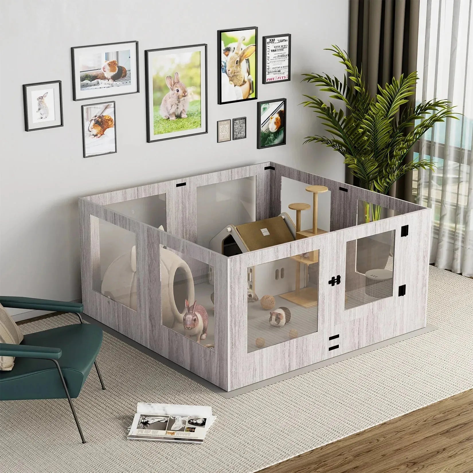 Tempered Glass Dog Puppies Playpen for Indoor Pet Whelping Pen Exercise Fence Box Cage with Waterproof Fertility Pad - Finnigan's Play Pen