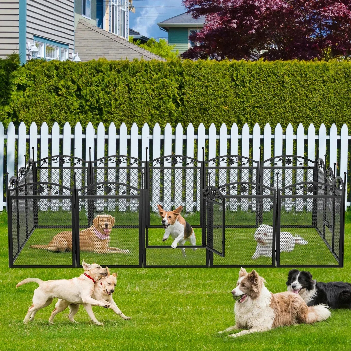 8 Panels DIY Heavy Duty Dog Playpen Pen Outdoor Indoor Dog Puppy Metal Fence with Waterproof Fertility Pad for Whelping,Training - Finnigan's Play Pen