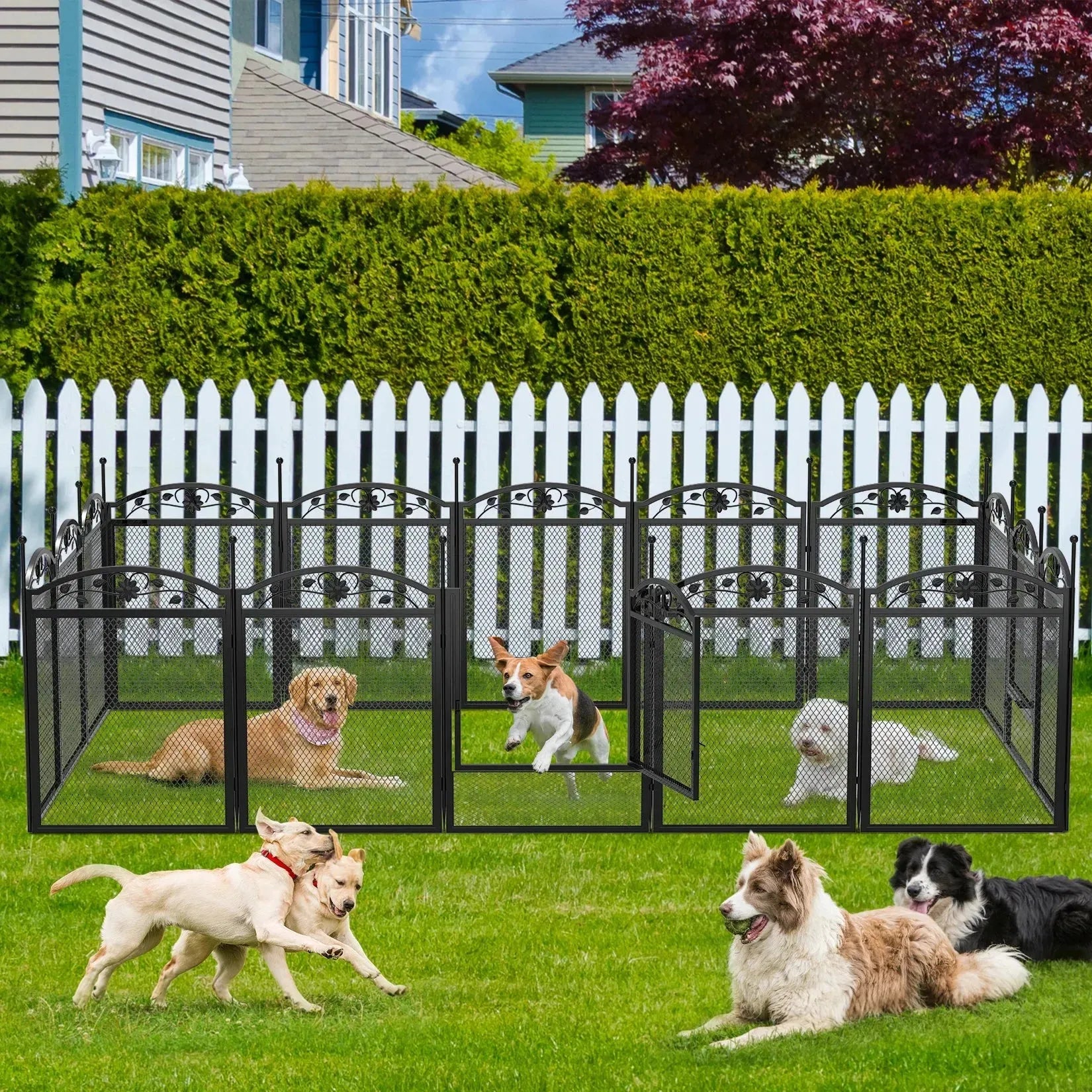 8 Panels DIY Heavy Duty Dog Playpen Pen Outdoor Indoor Dog Puppy Metal Fence with Waterproof Fertility Pad for Whelping,Training - Finnigan's Play Pen