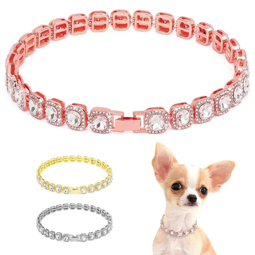 Bling Diamond Dog Chain Collar Crystal Rhinestone Pet Necklace Collar Luxury Shining Collars for Small Medium Dogs Cat