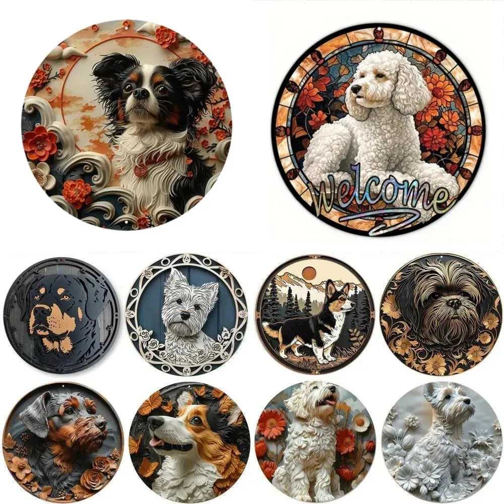 Cute Dog Gift Mask Theme Round Metal Aluminum Sign Art Desktop Decorative Plates For Bar Cafe Club Yard Home Office Wall Decor - Finnigan's Play Pen