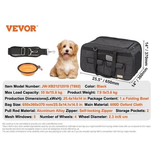 VEVOR Pet Cat Carrier Breathable Outgoing Dog Carry Backpack with Telescopic Handle Wheels and Shoulder Strap for Travel Trip - Finnigan's Play Pen