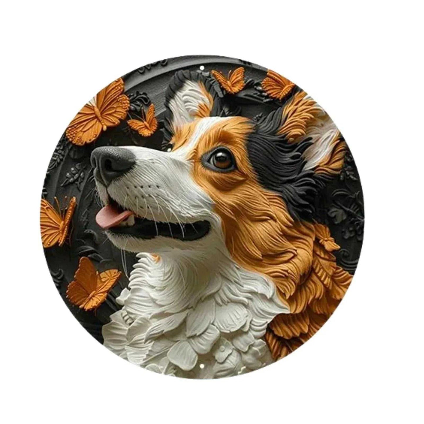 Cute Dog Gift Mask Theme Round Metal Aluminum Sign Art Desktop Decorative Plates For Bar Cafe Club Yard Home Office Wall Decor - Finnigan's Play Pen