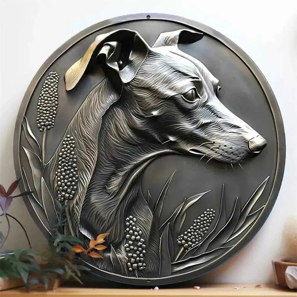 Round Metal Aluminum Sign Art Cute Dog Wreath Decorative Plates Entrance Decor Gift Mask Theme For Bar Club Home Room Wall Decor - Finnigan's Play Pen