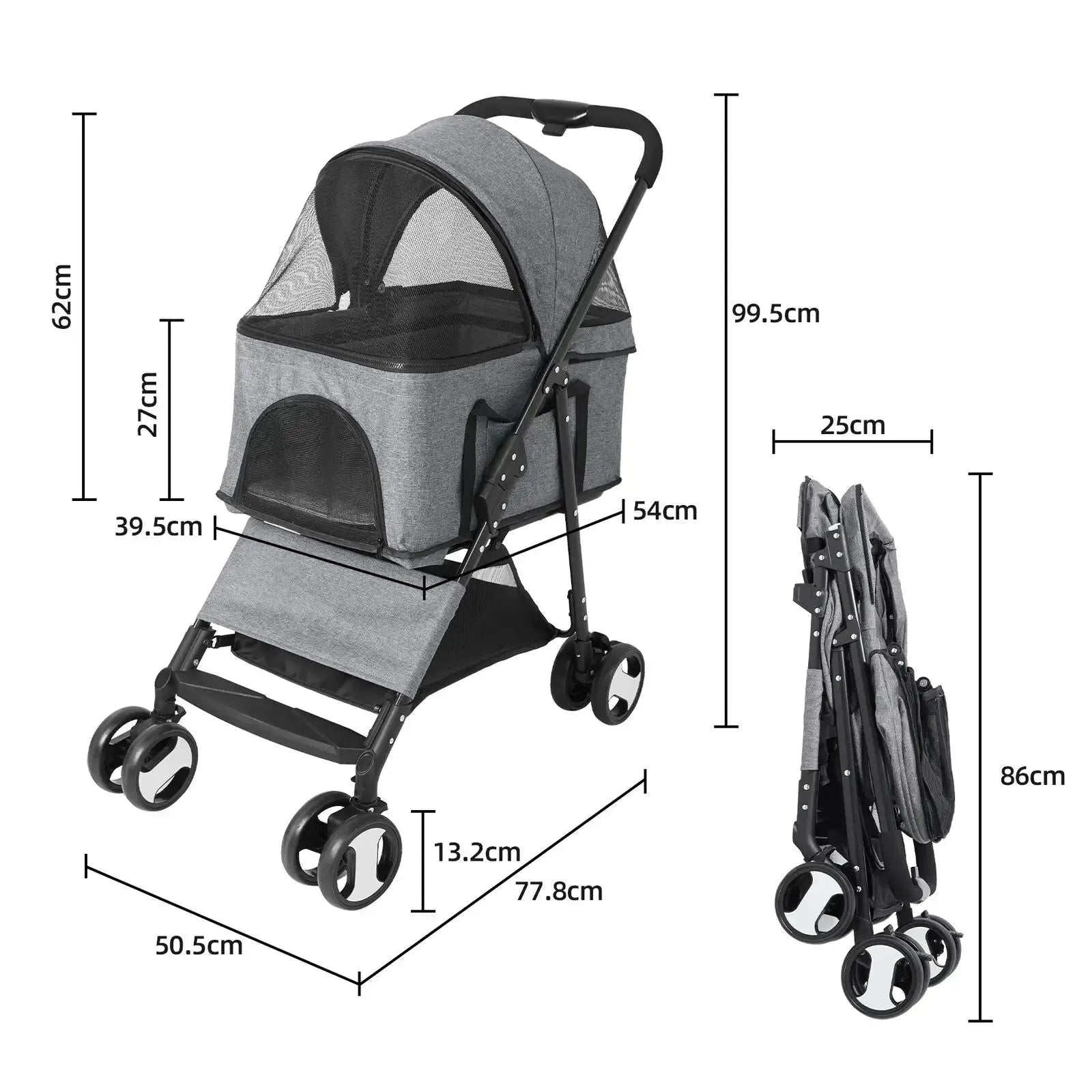 Pet Stroller Large 4 Wheel Dog Carrier Trailer Pram with Mesh Windows Outdoor Portable Puppy Travel Walk Carrier Load 30kg - Finnigan's Play Pen