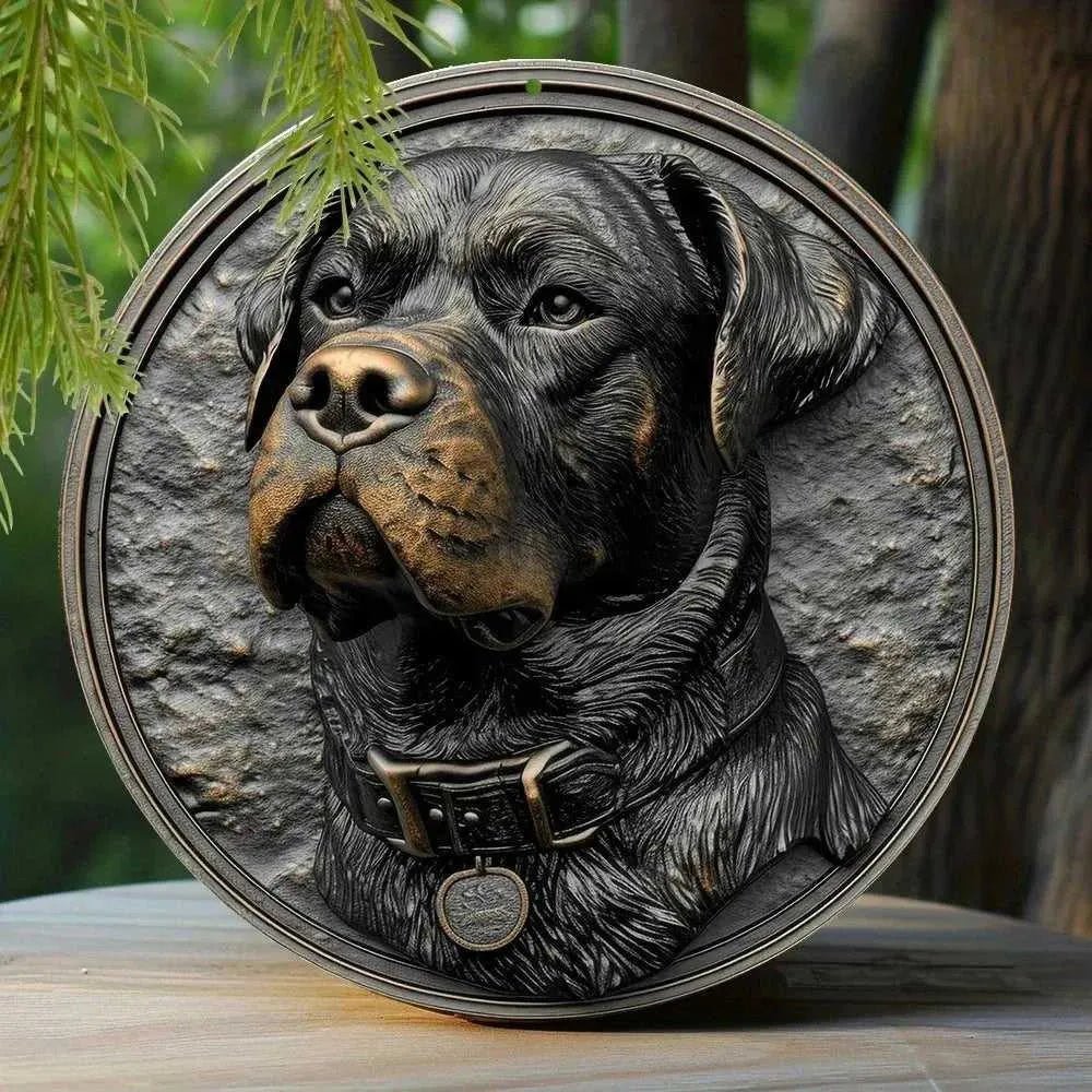 Round Metal Aluminum Sign Art Cute Dog Wreath Decorative Plates Entrance Decor Gift Mask Theme For Bar Club Home Room Wall Decor - Finnigan's Play Pen