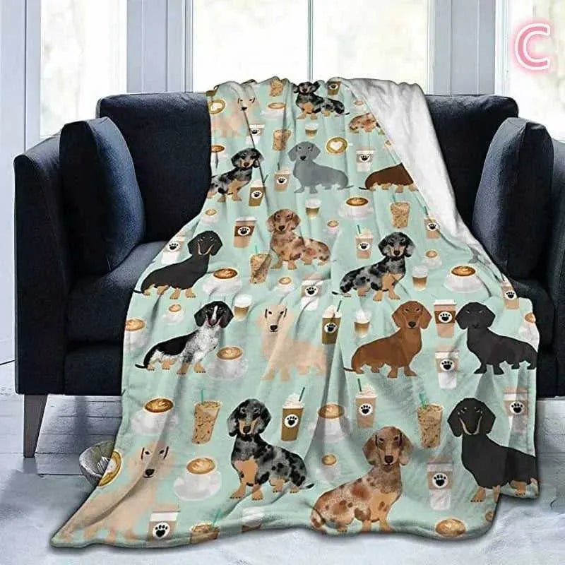 Puppy Dog Blanket Dachshund Dog Printed Blanket Fleece Blanket Flannel Sleep Comfort Super Soft Sofa Blanket - Finnigan's Play Pen