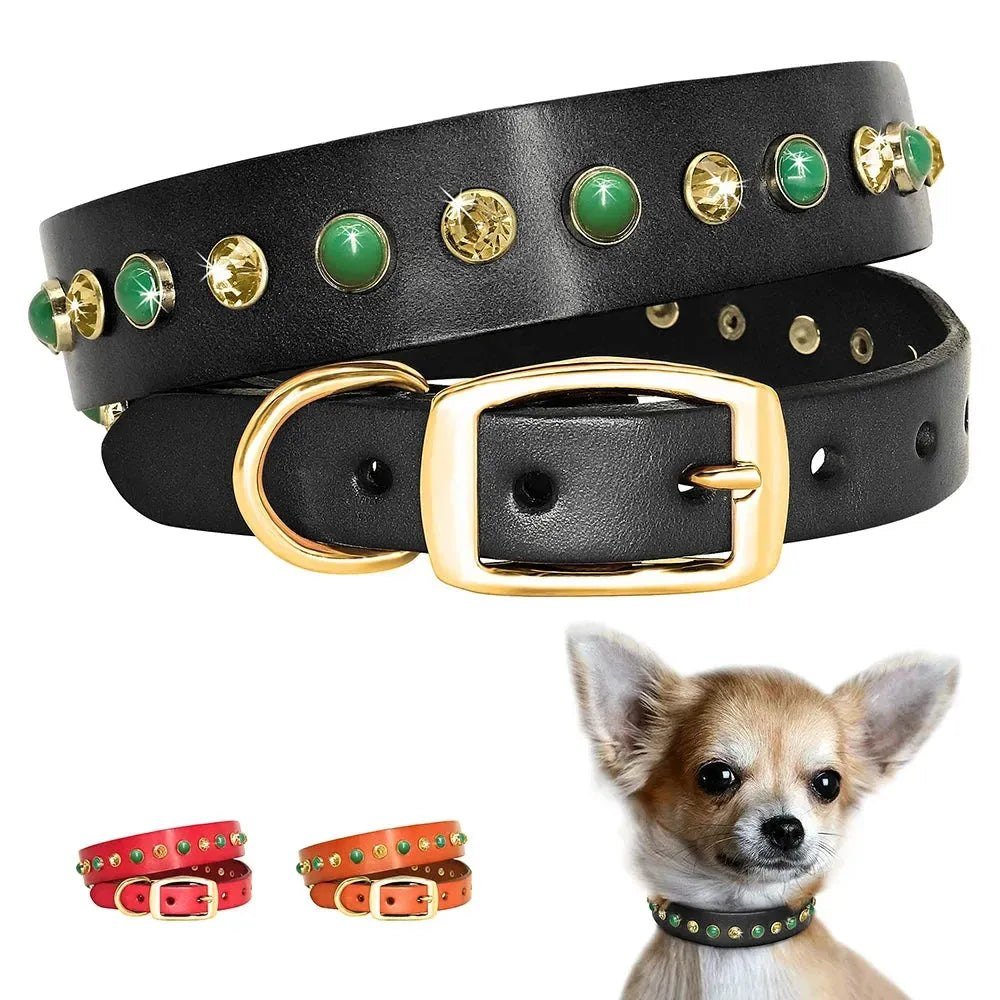 Leather Pet Dog Collar Bling Rhinestone Puppy Cat Collars Cute Diamond Necklace Adjustable for Small Medium Dogs Cats
