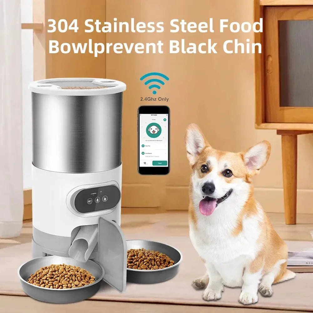 Smart APP Pet Feeder Cat And Dog Food Automatic Dispenser Stainless Steel Bowl Cats And Dogs With Recording Timing Feeding - Finnigan's Play Pen