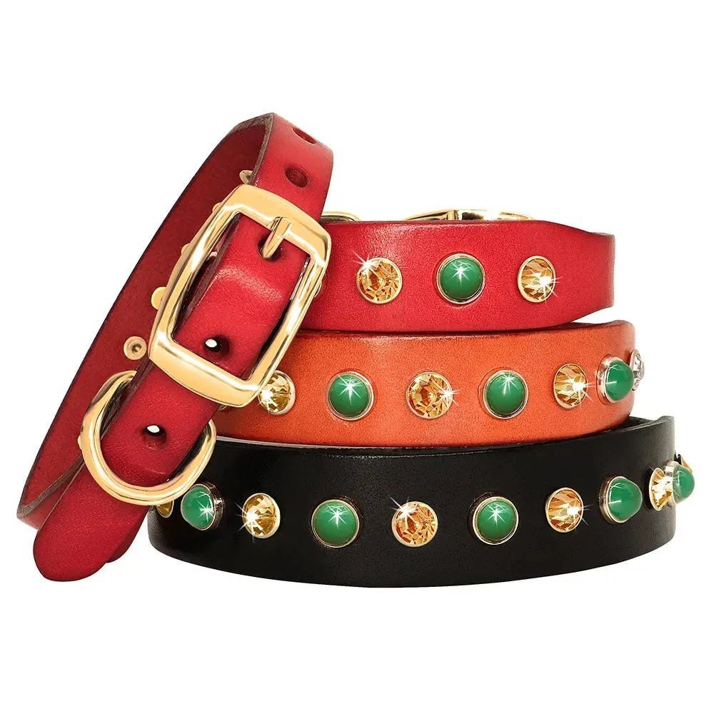 Leather Pet Dog Collar Bling Rhinestone Puppy Cat Collars Cute Diamond Necklace Adjustable for Small Medium Dogs Cats