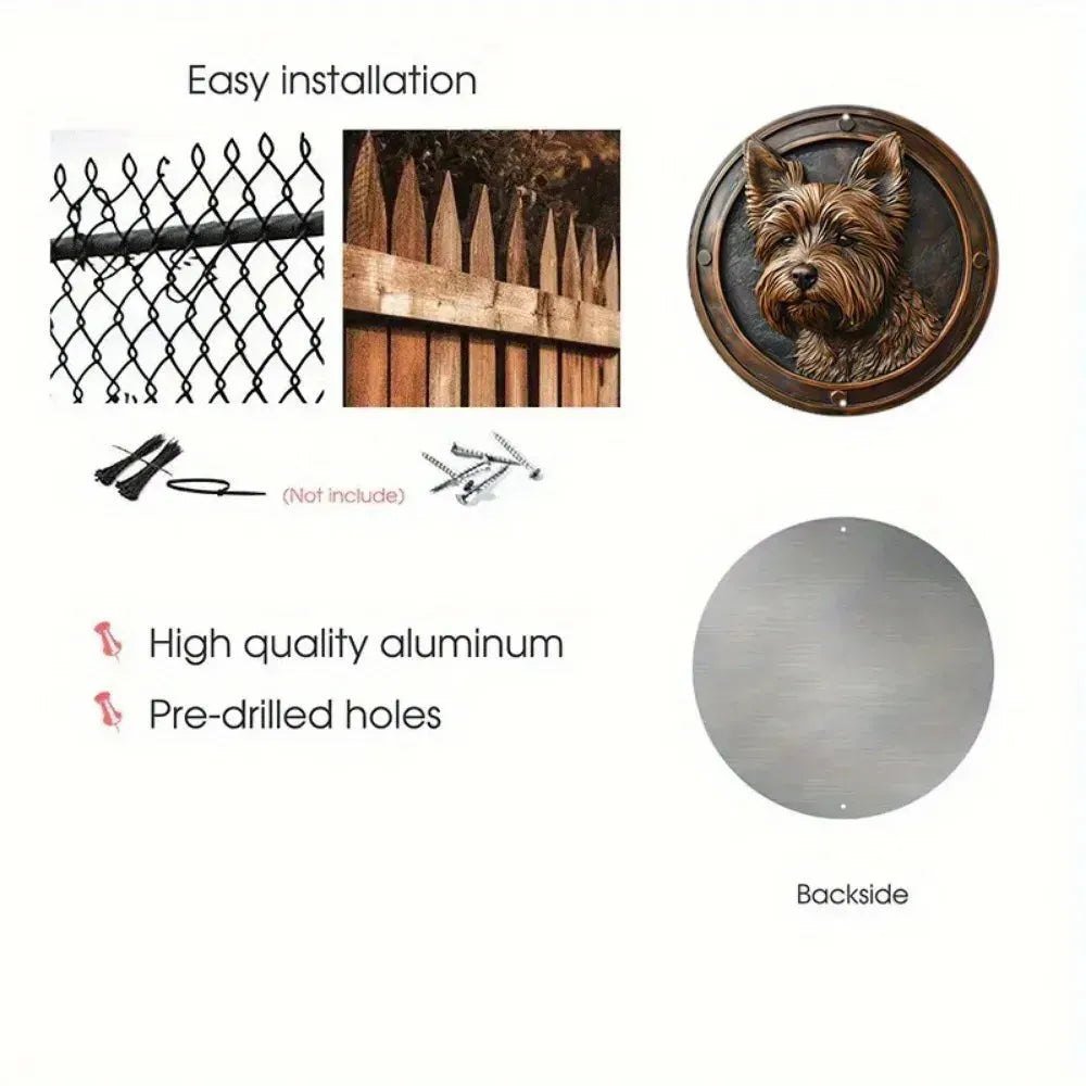Round Metal Aluminum Sign Faux Embossing Wreath Sign Living Room Decoration Mother's Day Gifts French Bulldog Themed Decoration - Finnigan's Play Pen