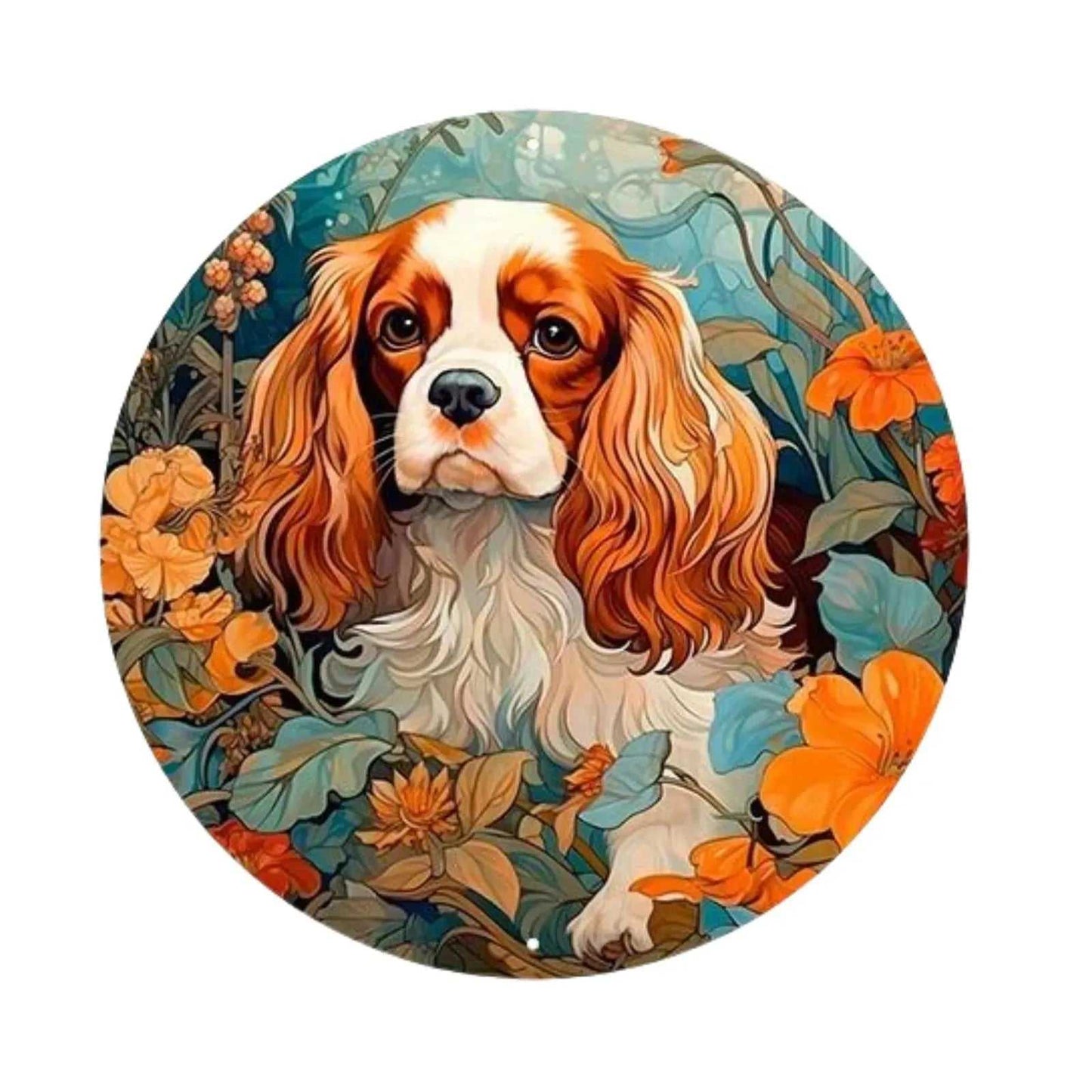 Round Metal Aluminum Sign Art Cute Dog Wreath Decorative Plates Entrance Decor Gift Mask Theme For Bar Club Home Room Wall Decor - Finnigan's Play Pen