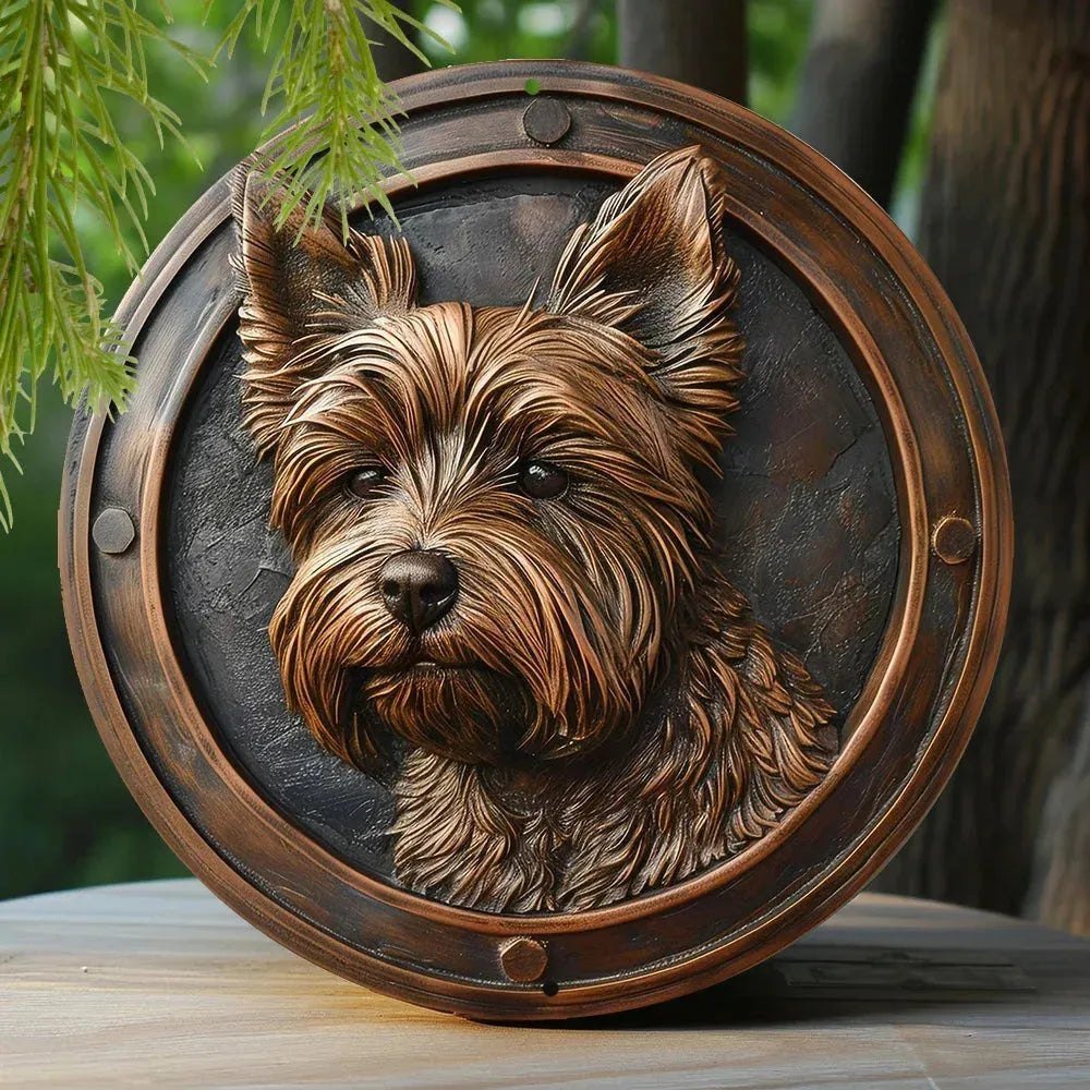 Round Metal Aluminum Sign Faux Embossing Wreath Sign Living Room Decoration Mother's Day Gifts French Bulldog Themed Decoration - Finnigan's Play Pen