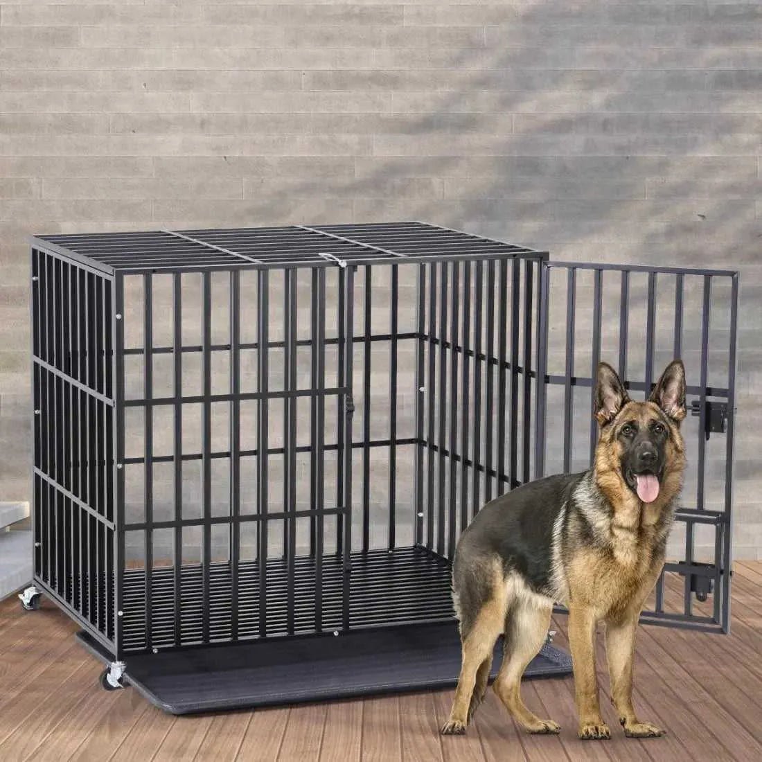 Mobile Heavy Duty Dog Crate Cage Metal Pet Kennel Playpen with 3 Doors Locks Design & Bottom Tray - Finnigan's Play Pen