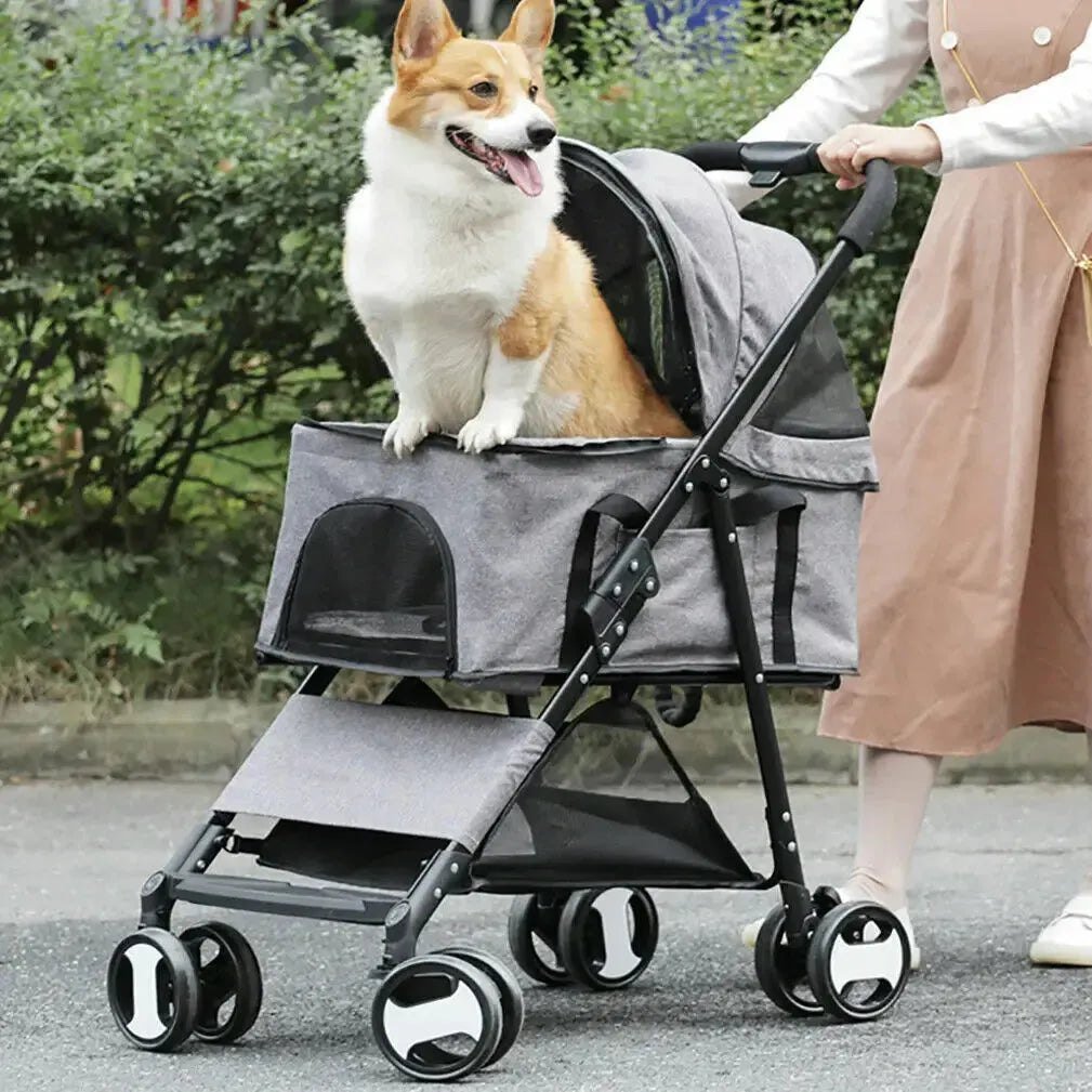 Pet Stroller Large 4 Wheel Dog Carrier Trailer Pram with Mesh Windows Outdoor Portable Puppy Travel Walk Carrier Load 30kg - Finnigan's Play Pen