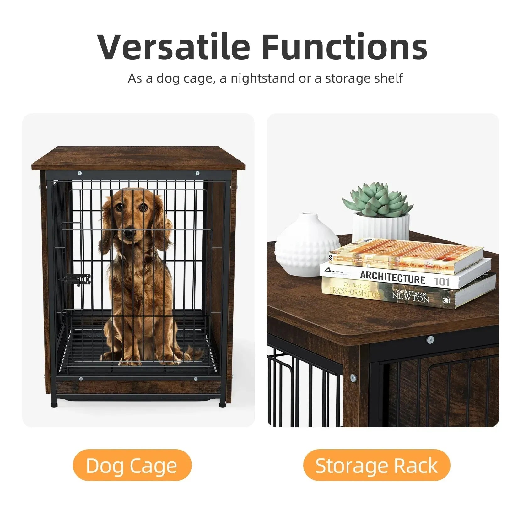 Spacious Dog Cage Furniture End Table Pet Kennel Crate Indoor Wooden Furniture Brown Medium and Large Animal Cage - Finnigan's Play Pen