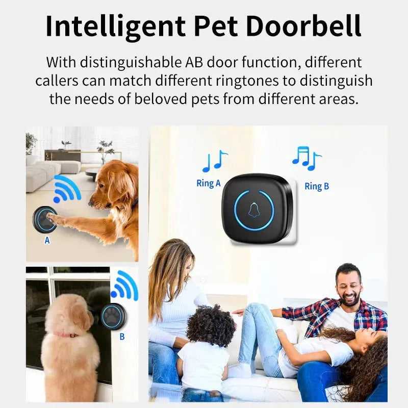 Pet Touch Ringer Button Bell 300M/984ft Range 60 Songs High Volume Doorbell For Cat & Dog Training Door Bell Smart Home US EU - Finnigan's Play Pen