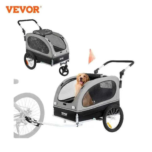 VEVOR 88 lbs 2 - in - 1 Pet Stroller Cart Dog Bike Trailer with Wheels Reflectors Easy Folding Cart Frame Bicycle Coupler Carrier - Finnigan's Play Pen