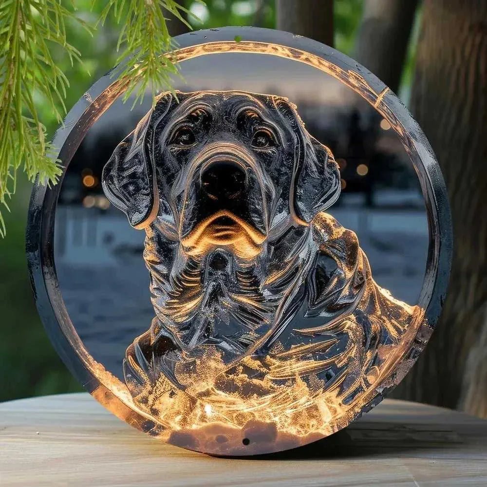 Round Metal Aluminum Sign Art Cute Dog Wreath Decorative Plates Entrance Decor Gift Mask Theme For Bar Club Home Room Wall Decor - Finnigan's Play Pen