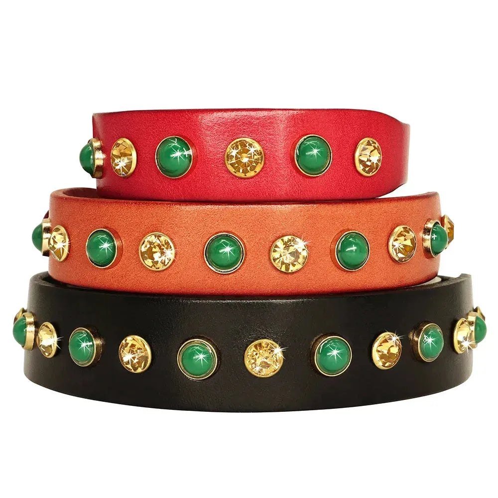 Leather Pet Dog Collar Bling Rhinestone Puppy Cat Collars Cute Diamond Necklace Adjustable for Small Medium Dogs Cats