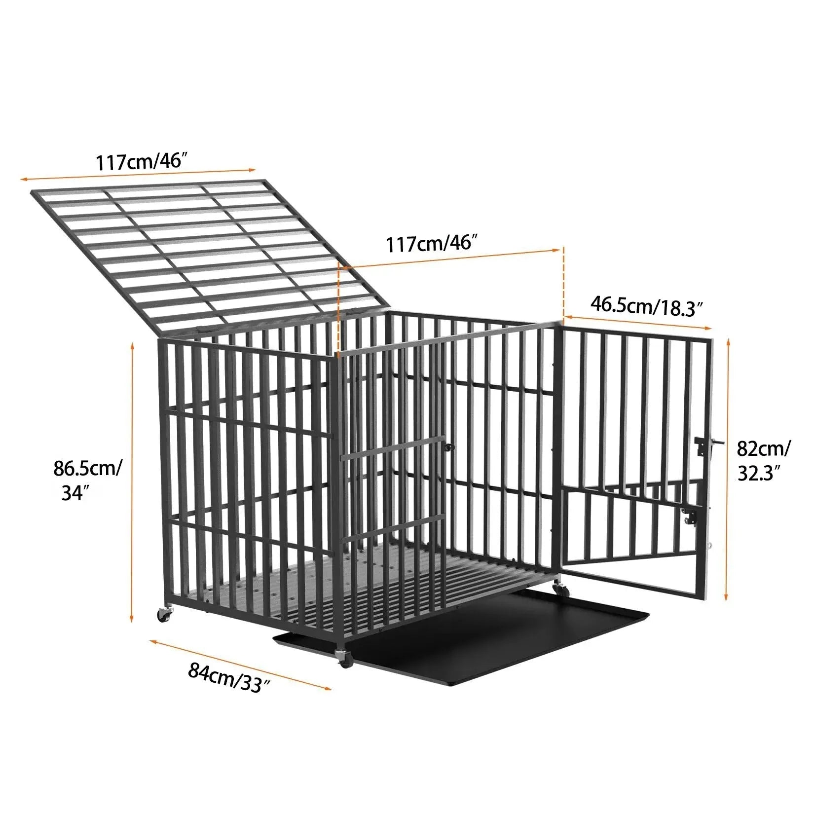 L XL XXL Heavy Duty Dog Crate with 4 Lockable Wheels 3 Doors and Removable Tray Metal Pet Kennels Cage Playpen - Finnigan's Play Pen