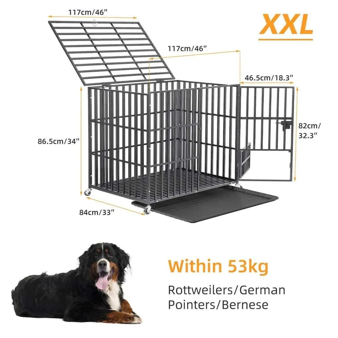 Mobile Heavy Duty Dog Crate Cage Metal Pet Kennel Playpen with 3 Doors Locks Design & Bottom Tray - Finnigan's Play Pen