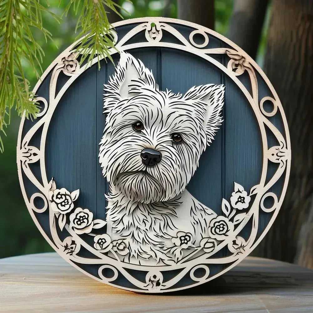 Cute Dog Gift Mask Theme Round Metal Aluminum Sign Art Desktop Decorative Plates For Bar Cafe Club Yard Home Office Wall Decor - Finnigan's Play Pen