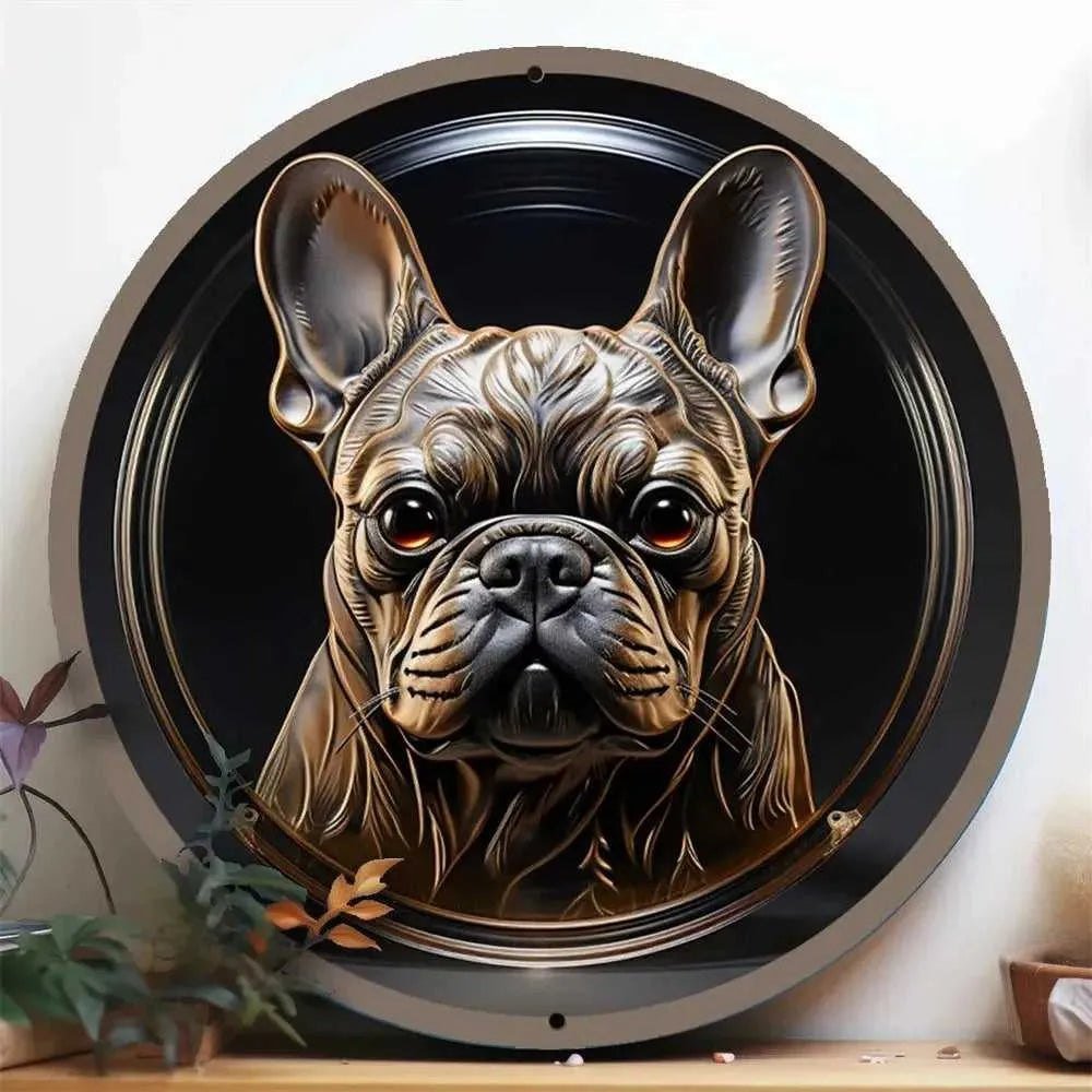 Round Metal Aluminum Sign Art Cute Dog Wreath Decorative Plates Entrance Decor Gift Mask Theme For Bar Club Home Room Wall Decor - Finnigan's Play Pen