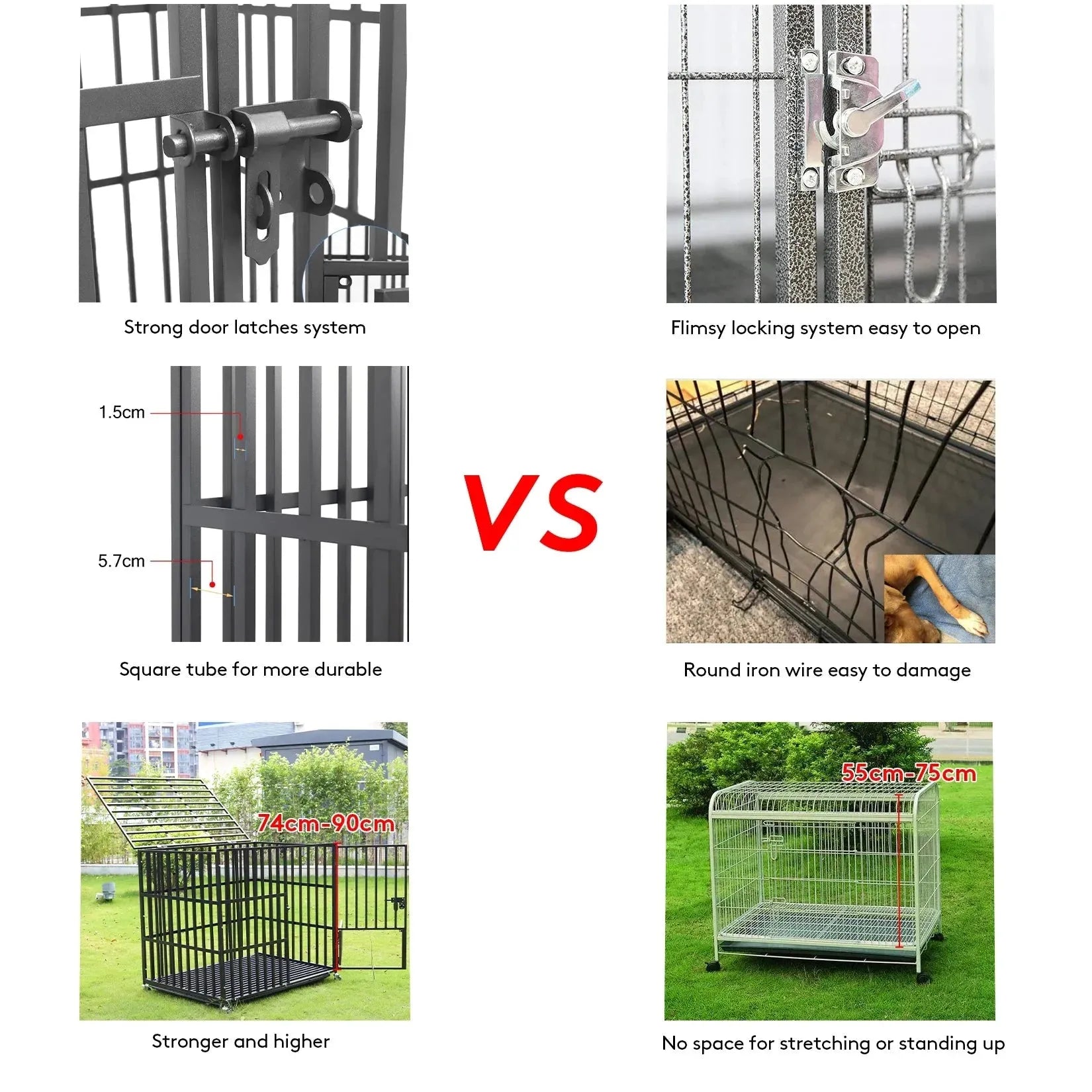 L XL XXL Heavy Duty Dog Crate with 4 Lockable Wheels 3 Doors and Removable Tray Metal Pet Kennels Cage Playpen - Finnigan's Play Pen