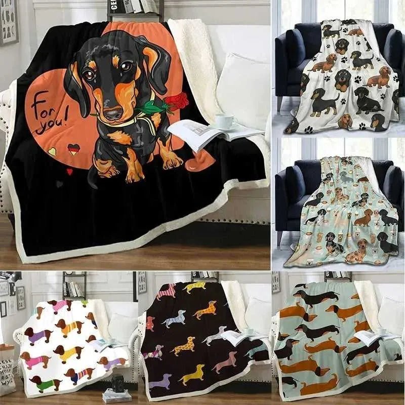 Puppy Dog Blanket Dachshund Dog Printed Blanket Fleece