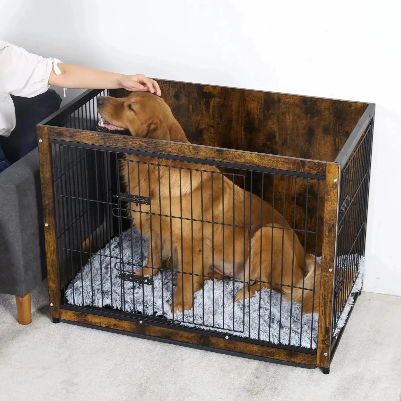 Spacious Dog Cage Furniture End Table Pet Kennel Crate Indoor Wooden Furniture Brown Medium and Large Animal Cage - Finnigan's Play Pen