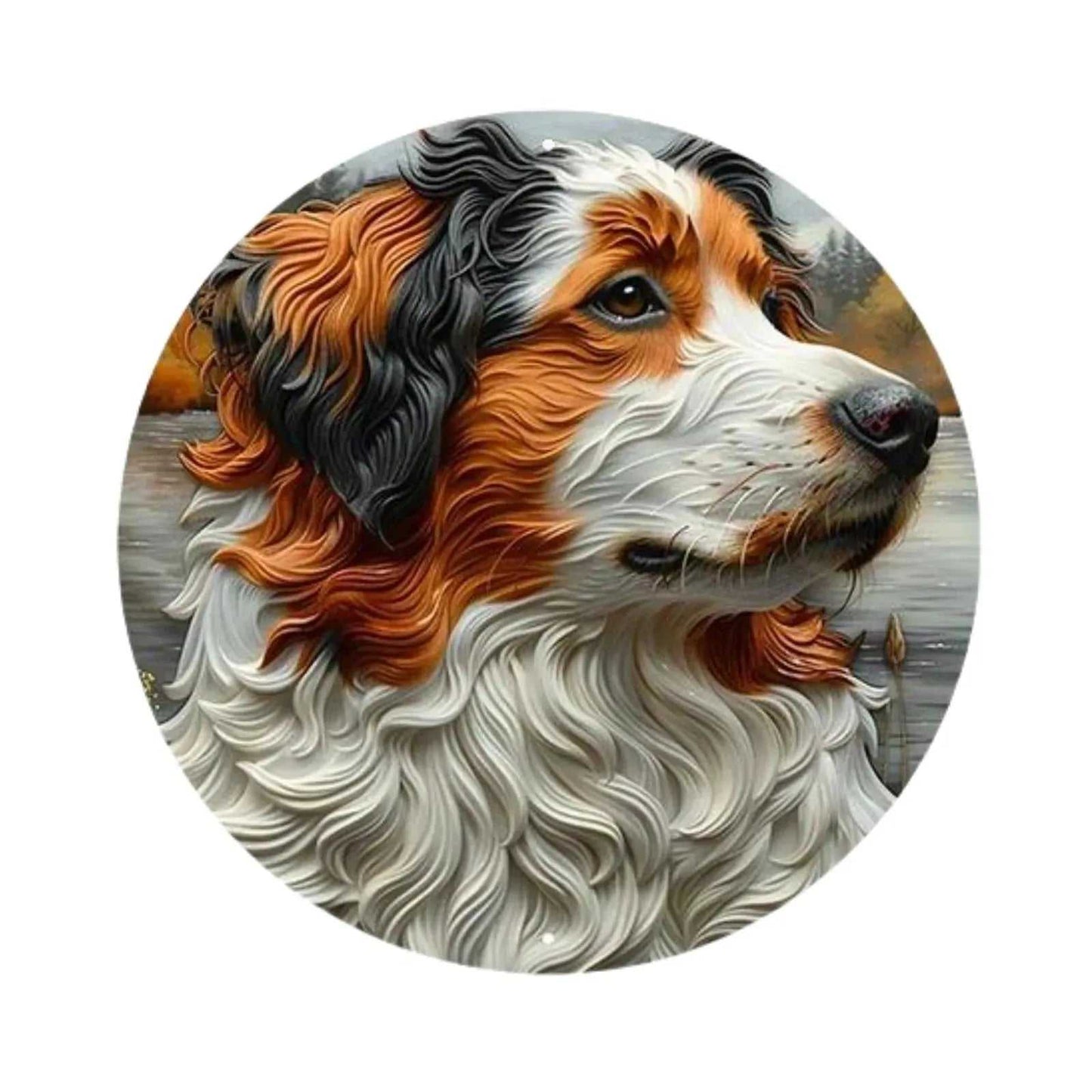 Round Metal Aluminum Sign Art Cute Dog Wreath Decorative Plates Entrance Decor Gift Mask Theme For Bar Club Home Room Wall Decor - Finnigan's Play Pen