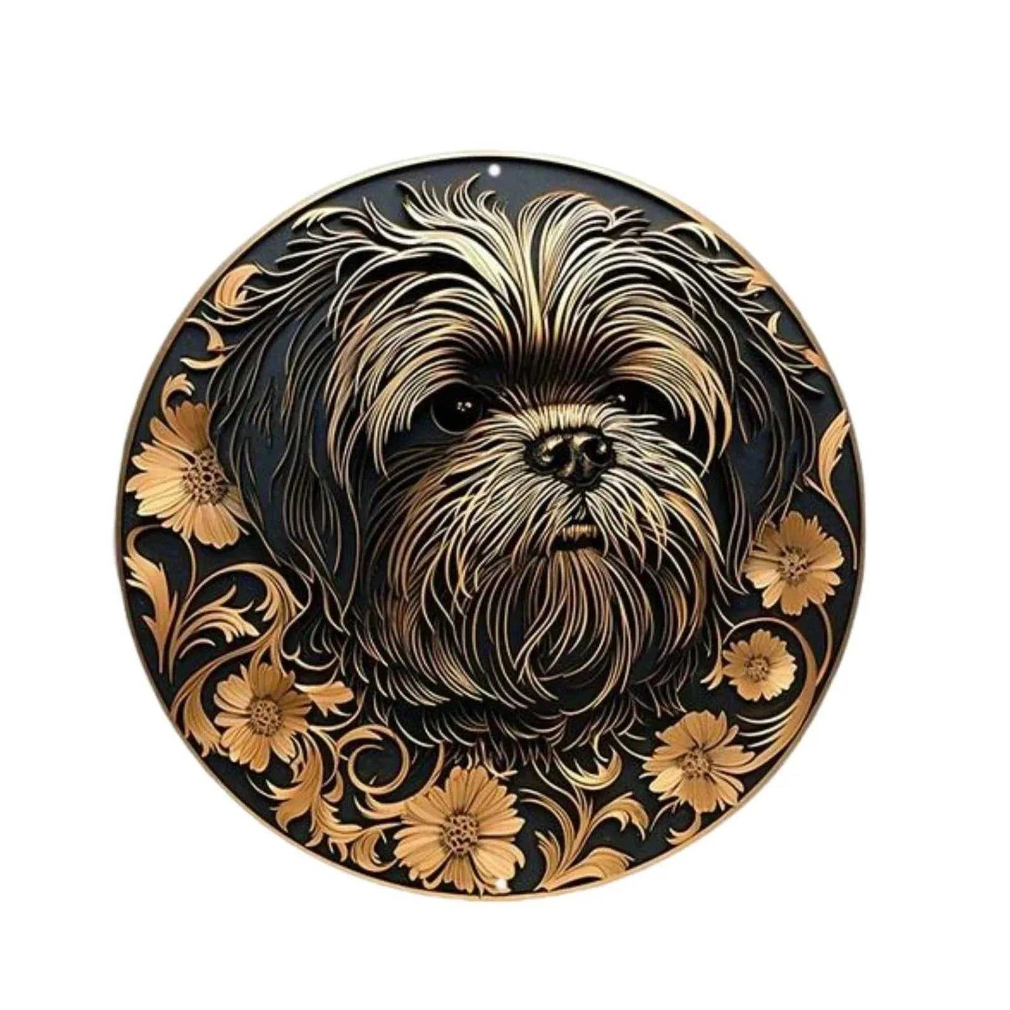 Cute Dog Gift Mask Theme Round Metal Aluminum Sign Art Desktop Decorative Plates For Bar Cafe Club Yard Home Office Wall Decor - Finnigan's Play Pen