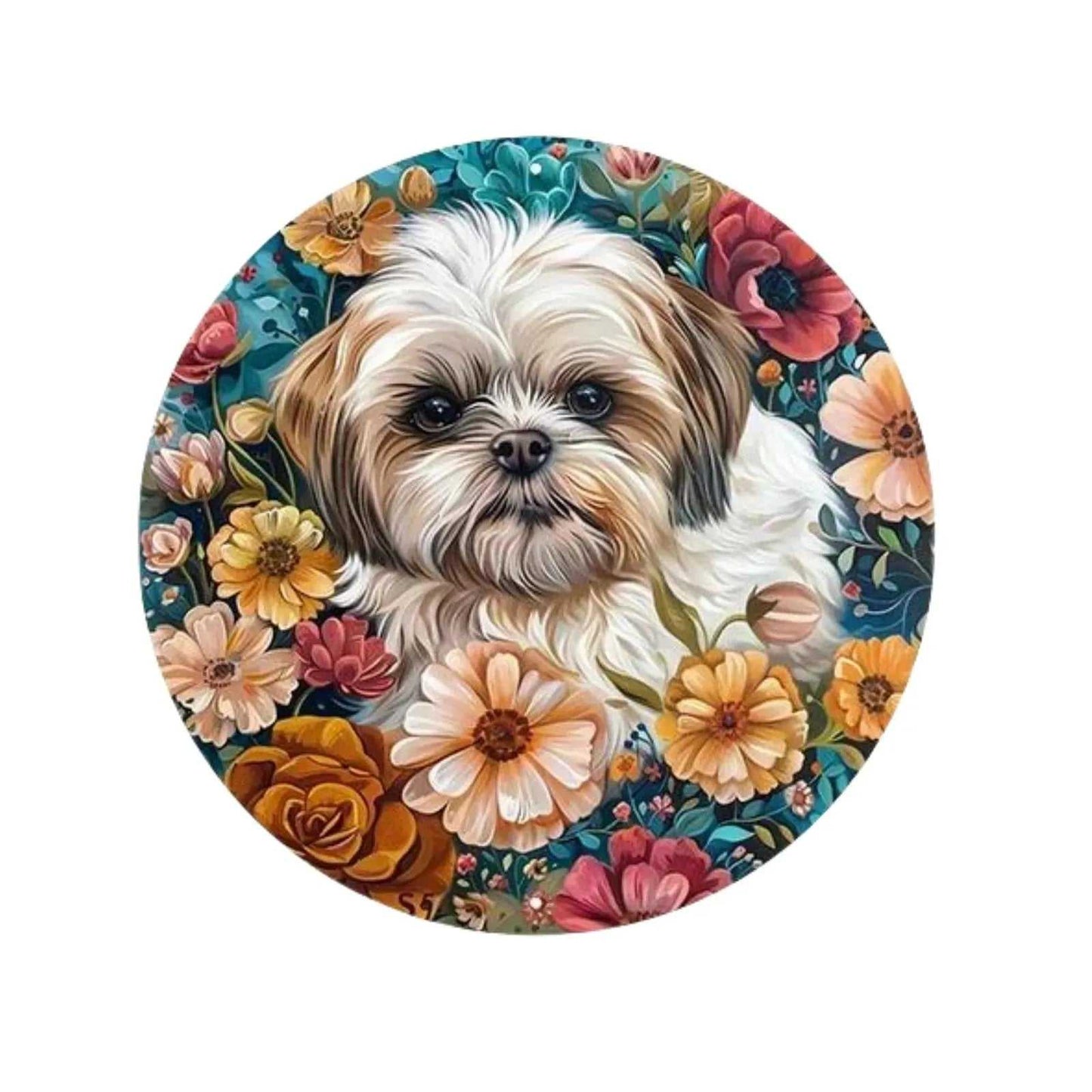 Round Metal Aluminum Sign Art Cute Dog Wreath Decorative Plates Entrance Decor Gift Mask Theme For Bar Club Home Room Wall Decor - Finnigan's Play Pen