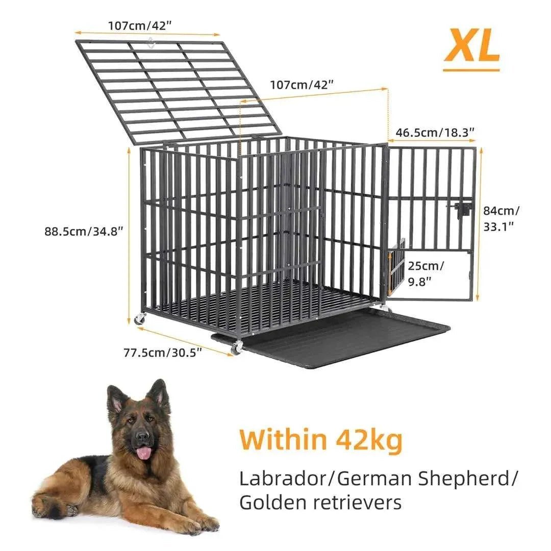 Mobile Heavy Duty Dog Crate Cage Metal Pet Kennel Playpen with 3 Doors Locks Design & Bottom Tray - Finnigan's Play Pen