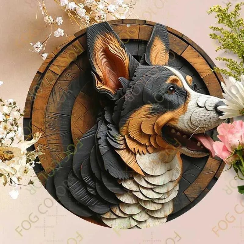 1pc 8x8inch(20x20cm) Round Aluminum Sign Metal Sign Metal Shepherd Dog Sign Sign For Home Garden Kitchen Cafe Restaurant - Finnigan's Play Pen