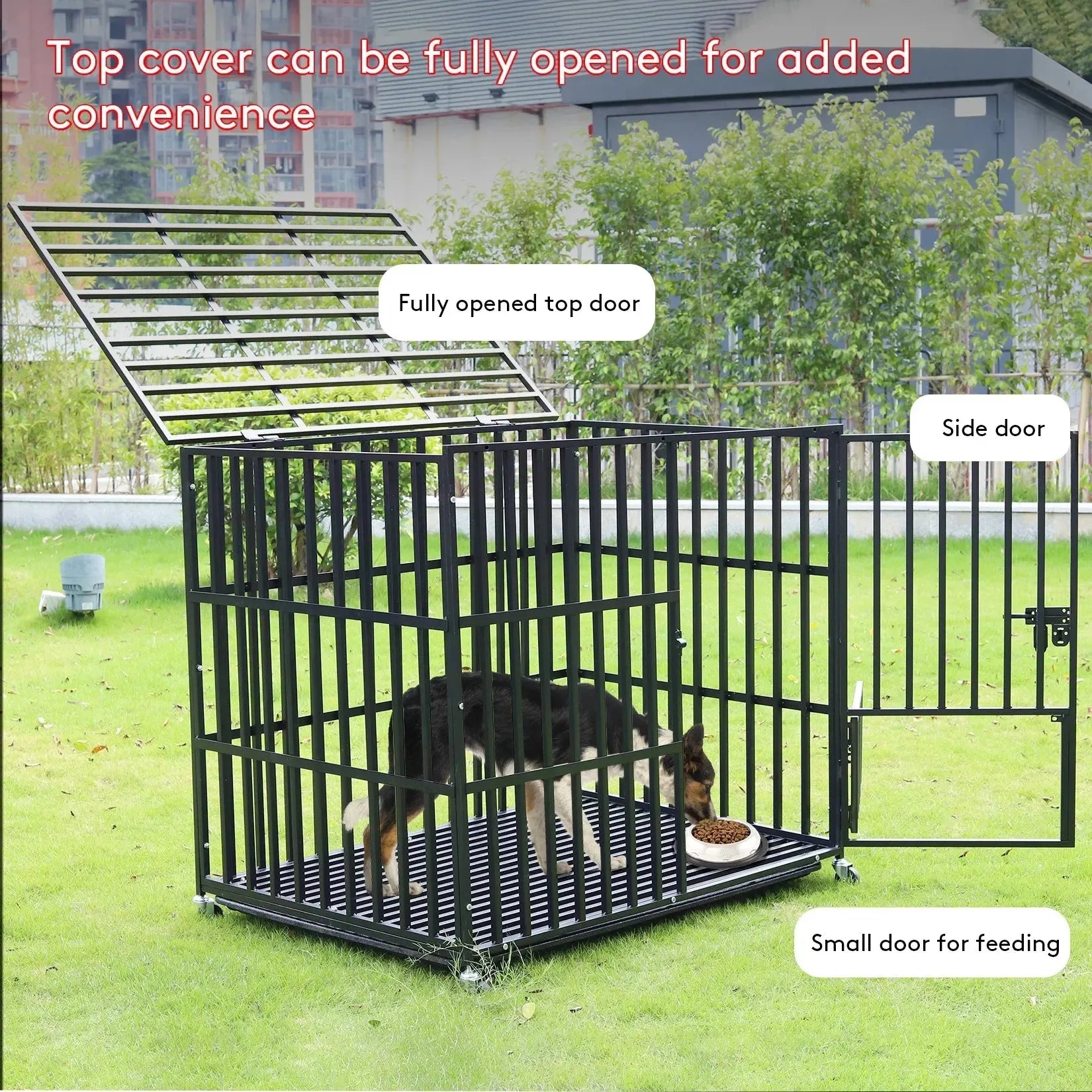 L XL XXL Heavy Duty Dog Crate with 4 Lockable Wheels 3 Doors and Removable Tray Metal Pet Kennels Cage Playpen - Finnigan's Play Pen