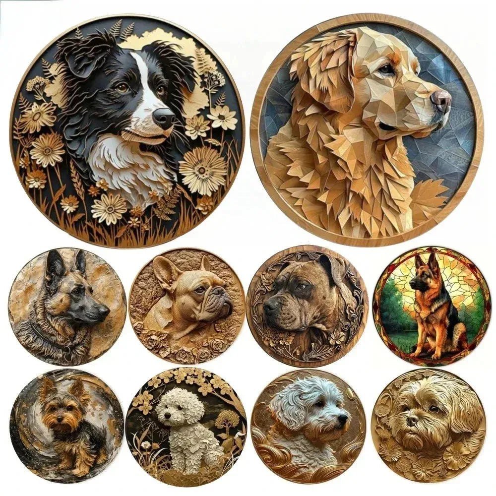 Round Wood Sign Faux Relief Dog Sign Decoration, Bulldog Theme Decoration Bar Cafe Home Living Room Room Office Decoration - Finnigan's Play Pen