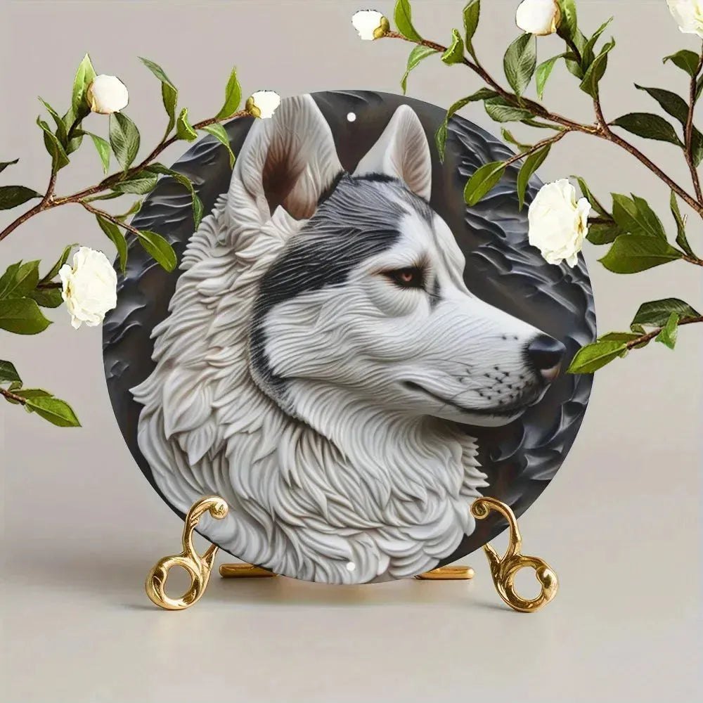 Cute Dog Gift Mask Theme Round Metal Aluminum Sign Art Desktop Decorative Plates For Bar Cafe Club Yard Home Office Wall Decor - Finnigan's Play Pen