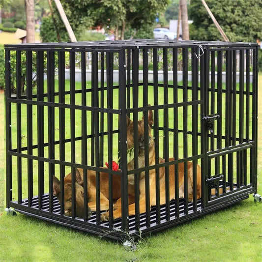L XL XXL Heavy Duty Dog Crate with 4 Lockable Wheels 3 Doors and Removable Tray Metal Pet Kennels Cage Playpen - Finnigan's Play Pen