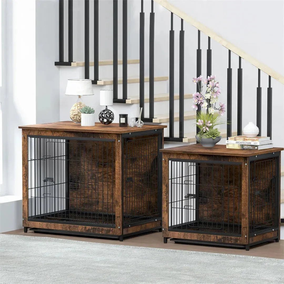 Spacious Dog Cage Furniture End Table Pet Kennel Crate Indoor Wooden Furniture Brown Medium and Large Animal Cage - Finnigan's Play Pen