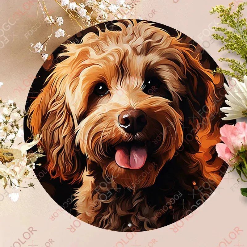 1pc 8x8inch(20x20cm) Round Aluminum Sign Spring Garden Retro Dog Wall Decor For Indoor,Office,Business,Bathroom - Finnigan's Play Pen
