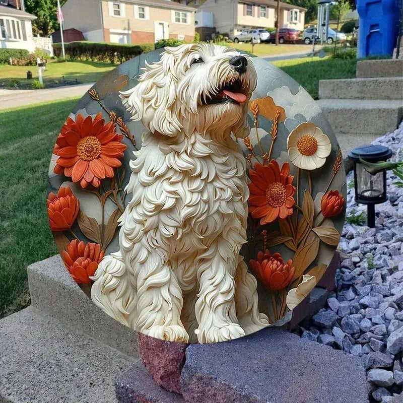 Cute Dog Gift Mask Theme Round Metal Aluminum Sign Art Desktop Decorative Plates For Bar Cafe Club Yard Home Office Wall Decor - Finnigan's Play Pen