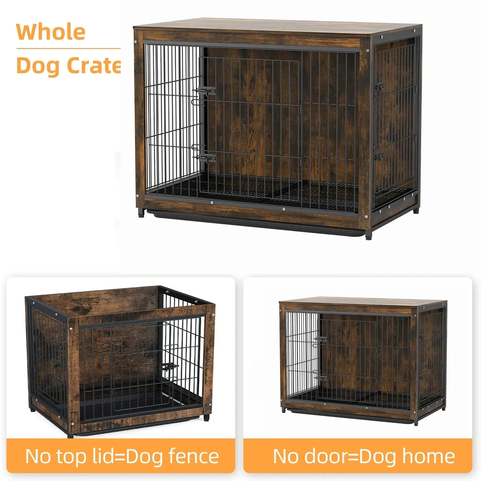 Spacious Dog Cage Furniture End Table Pet Kennel Crate Indoor Wooden Furniture Brown Medium and Large Animal Cage - Finnigan's Play Pen